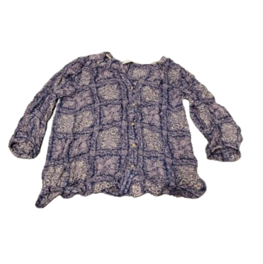 Akemi And Kin Anthropologie Coconino Cropped Sleeves Button Down Print Top